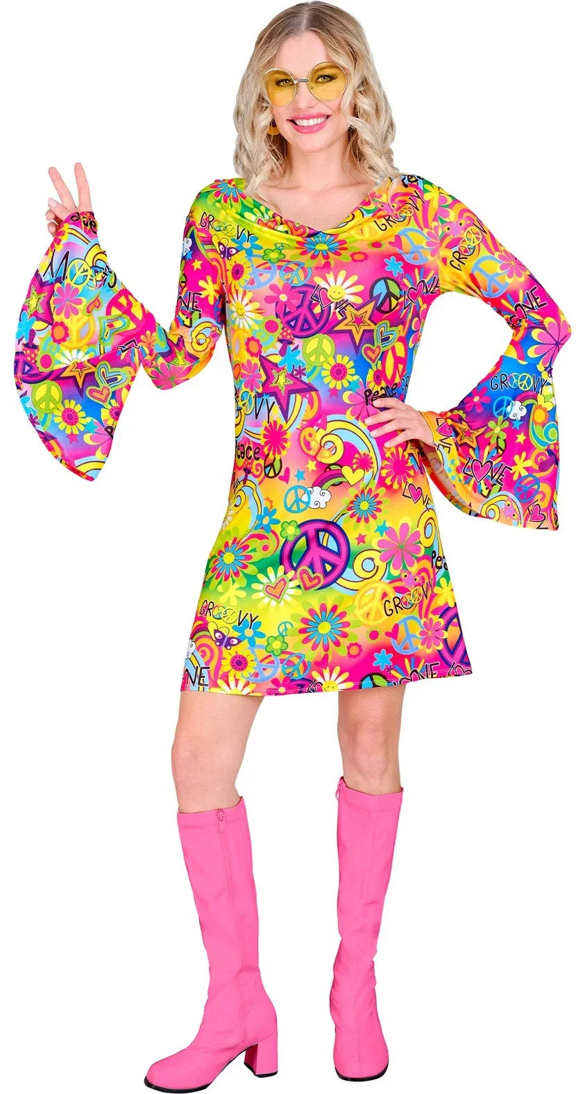 Disfraz Años 60 con Estampado Hippie para Mujer Años 60 Widmann